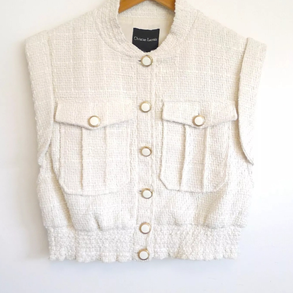 CHRISTIAN LACROIX Bouclé Tweed Crop Vest Sleeveless Jacket Intermix NWT $395